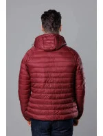 Pánská prošívaná bunda ve vínové bordó barvě s kapucí model 18345044 - J.STYLE