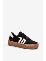 Dámské kožené tenisky na platformě černé model 21665868 - Zazoo Dámské kožené tenisky na platformě černé model 21665868 - Zazoo