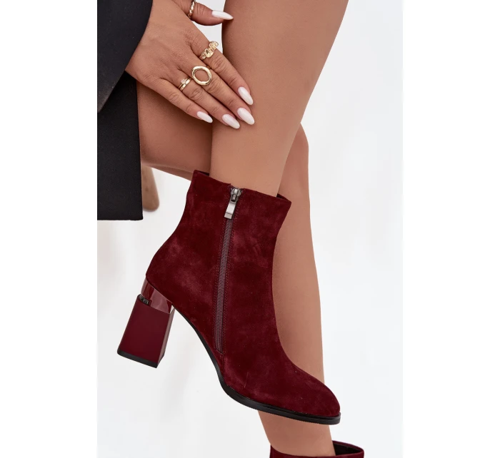 Botki Damskie Z Naturalnego Zamszu Na Słupku Ocieplane D&A CR52-718 Bordowe Botki Damskie Z Naturalnego Zamszu Na Słupku Ocieplane D&A CR52-718 Bordowe