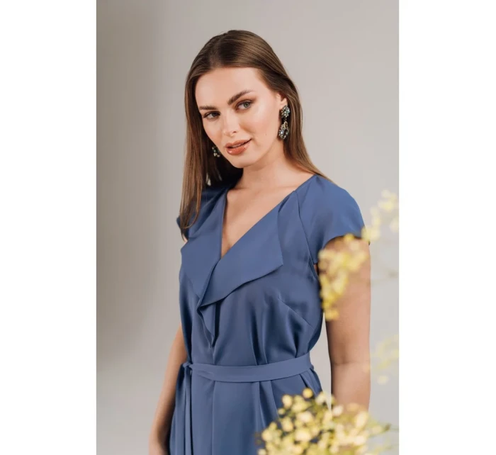 model 21154812 Šaty bez rukávů s volánkovým výstřihem modré - STYLOVE