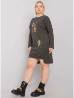 Tmavé khaki mikinové šaty väčšej veľkosti Akira