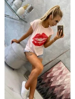 Blúzka s potlačou pier, púdrovo ružová