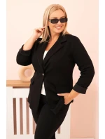 Dámske viskózové sako s dlhými rukávmi a golierom v čiernej farbe
