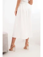 Dámská viskózová sukně s páskem a záhyby ecru