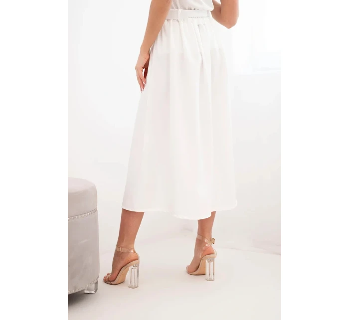 Dámská viskózová sukně s páskem a záhyby ecru