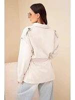 Dámský kabát viskózový s páskem a nášivkami model 22294738 - K-Fashion