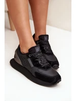 Skórzane Sneakersy Damskie Big Star OO274562 Hi-Poly System Czarne Skórzane Sneakersy Damskie Big Star OO274562 Hi-Poly System Czarne