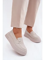 Kožené dámské polobotky na platformě s  Béžové model 22126231 - VINCEZA