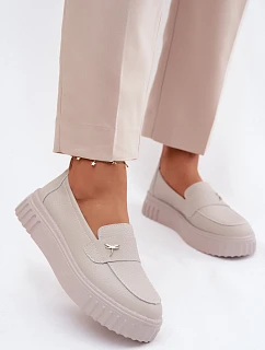 Kožené dámské polobotky na platformě s nazouváním Vinceza 93218 Béžové