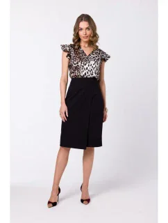 model 18360334 Sukně áčkového střihu se zavinovacími detaily černá - STYLOVE
