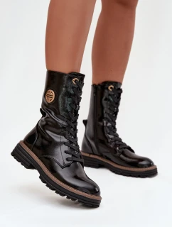 Dámsky lakovaný pracovník s teplou podšívkou a zlatými detailmi Dorialine - čierny