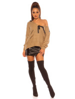 Trendy KouCla V-Cut knit sweater with loops