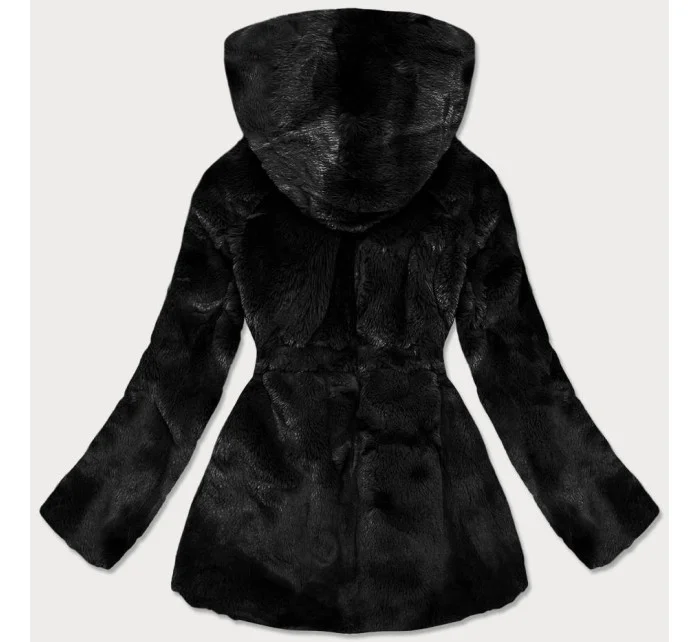 Dámska čierna bunda - kožúšok s kapucňou (BR9743-1) Dámska čierna bunda - kožúšok s kapucňou (BR9743-1)