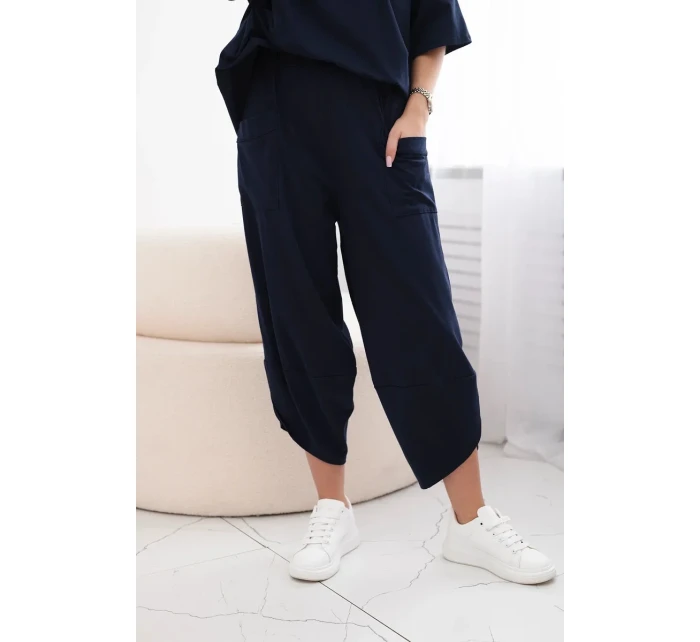 Bavlnená súprava blúzka + nohavice tmavomodrá