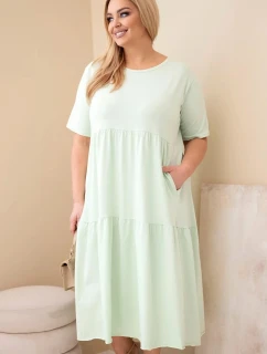 Dámské bavlněné šaty Plus Size s krátkým rukávem a volánem mentolová