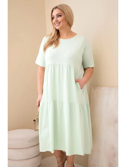 Dámské bavlněné šaty Plus Size s krátkým rukávem a volánem mentolová