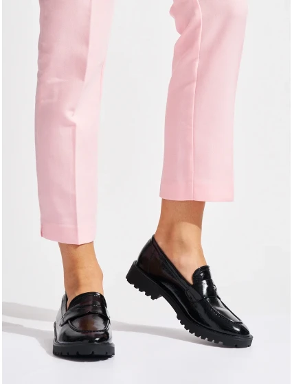 Módne dámske čierne mokasíny na platforme Módne dámske čierne mokasíny na platforme