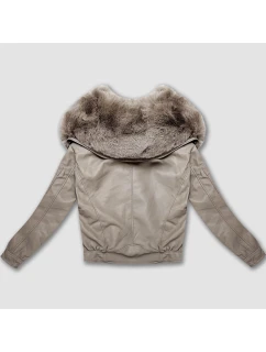Béžová kožená bunda s velkým límcem model 22090155 - Glakate