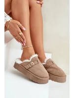 Kapcie Damskie Na Grubej Podeszwie Z Futerkiem I Klamrą Ciemnobeżowe Linneola Kapcie Damskie Na Grubej Podeszwie Z Futerkiem I Klamrą Ciemnobeżowe Linneola