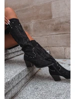 Damskie Kozaki Kowbojki Ze Zdobieniem Na Słupku Czarne Darella Damskie Kozaki Kowbojki Ze Zdobieniem Na Słupku Czarne Darella