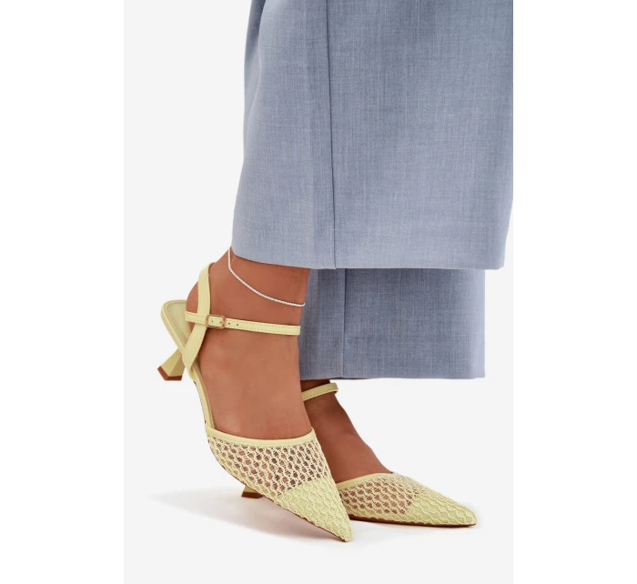 Dámské sandály na podpatku s síťkou Žluté Brilora
