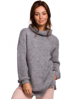 BK047 Oversized sveter s rolákom - šedý