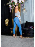 Dámsky sexy volánový top Carmen T80149 Ružová s kvetinovým vzorom - Style fashion