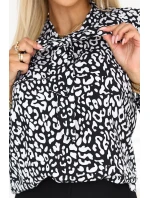 halenka s dlouhým rukávem a zavazováním vpředu černobílý vzor model 21308733 - numoco