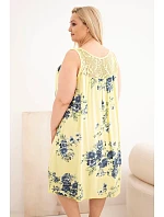 Dámské šaty Plus Size z viskózy s květinovým vzorem a krajkovým vrškem žlutá