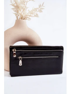 Damski Duży Skórzany Portfel Na Zamek Czarny Shiness