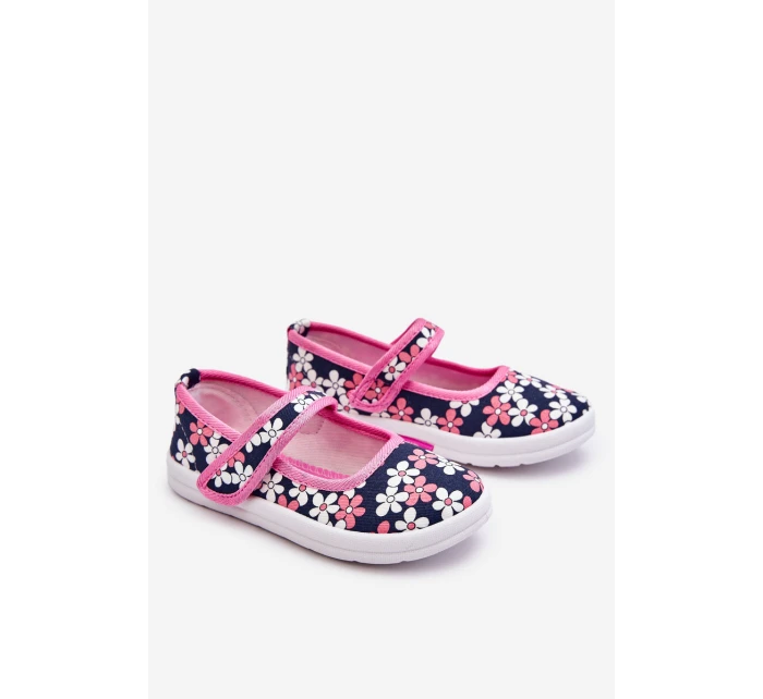 Dziecięce Baleriny W Kwiatuszki Granatowo-Różowe Noah Dziecięce Baleriny W Kwiatuszki Granatowo-Różowe Noah