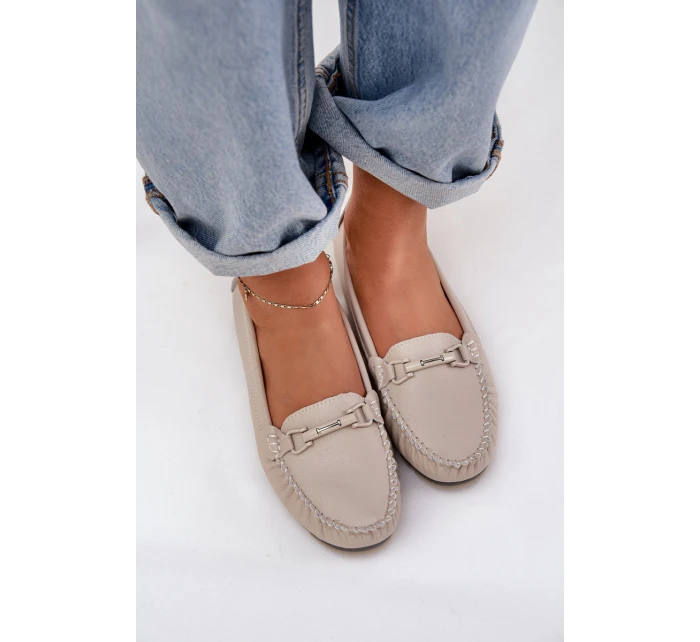 Ploché Kožené Mokasíny S Ozdobou model 21686035 Béžové - S.Barski