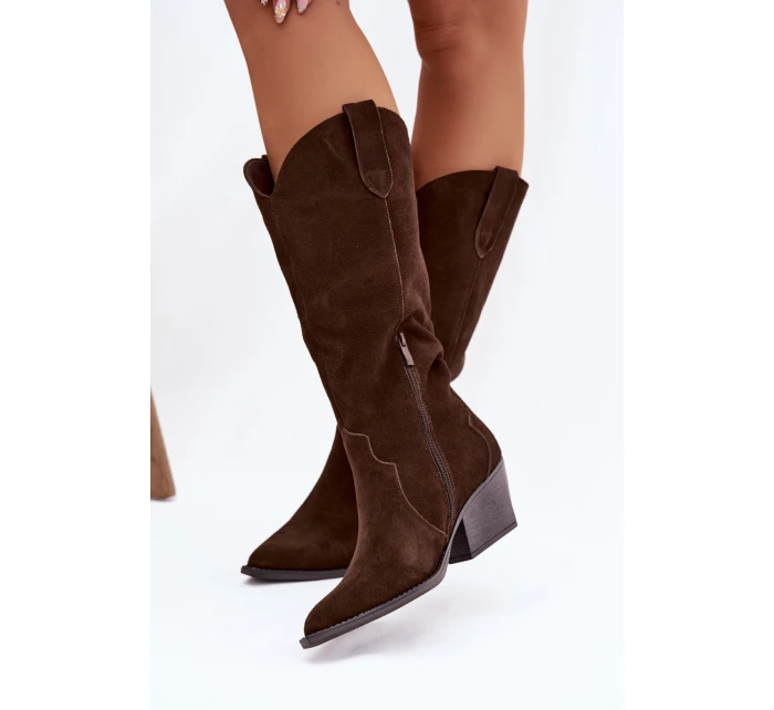 Kožené Semišové Kozačky Dívčí Oteplené Čokoládové Urselle