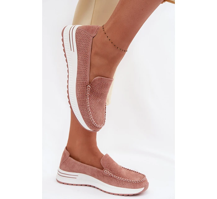 Růžové dámské semišové mokasiny Pevina