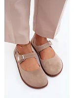 Kožené semišové baleríny Barefoot s páskem model 22125873 béžové - Zazoo