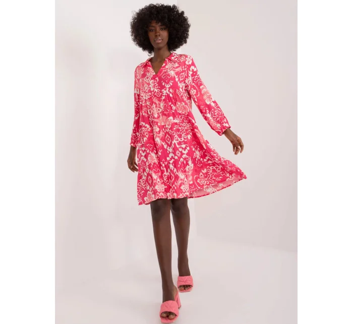 Dámske voľné šaty D73771Z30425A Koralová s bielou - Sublevel