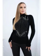 Pletená halenka se stříbrným model 19062274 vzorem černá - K-Fashion
