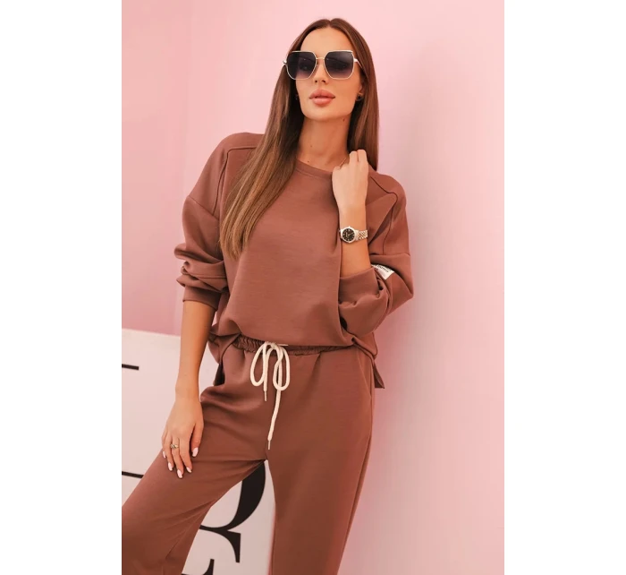 Komplet mikina + kalhoty model 21234215 hnědá - K-Fashion Komplet mikina + kalhoty model 21234215 hnědá - K-Fashion