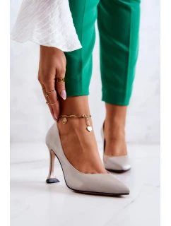 Modne Skórzane Szpilki Jasnoszare Tamira