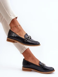 Skórzane Damskie Lakierowane Mokasyny Laura Messi 2760 Granatowe