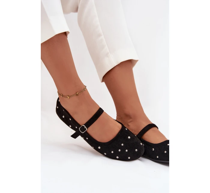 Zdobené dámské baleríny s páskem Černé model 21710849 - Boto