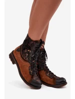 Skórzane Botki Damskie Z Naturalnej Skóry Na Płaskim Obcasie Maciejka 07004-29 Camel