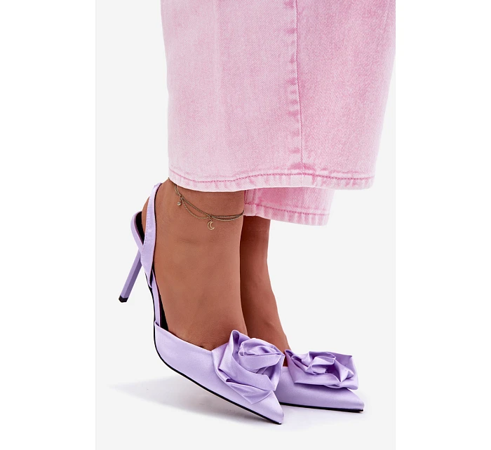 Dámské sandály na podpatku s saténovým provedením fialové Irina