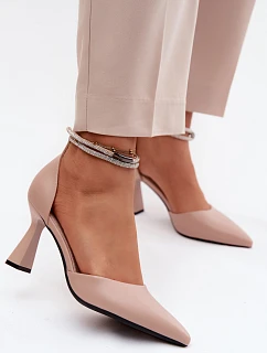 Lodičky na podpatku s lesklým páskem Vinceza 62283 Béžové
