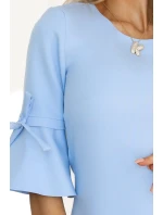 Trapézové šaty s vázáním na rukávech MODRÉ model 20947010 - numoco