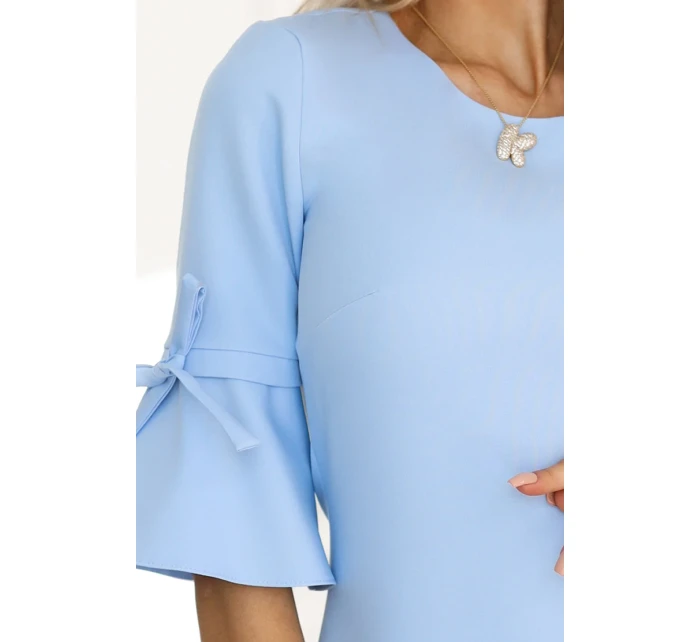 Trapézové šaty s vázáním na rukávech MODRÉ model 20947010 - numoco