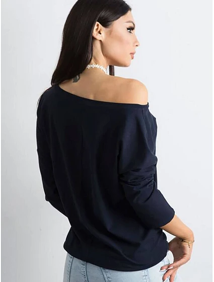 Tmavě modrá volná dámská halenka se zavazováním na spodním model 20835853 - Factory Price Tmavě modrá volná dámská halenka se zavazováním na spodním model 20835853 - Factory Price