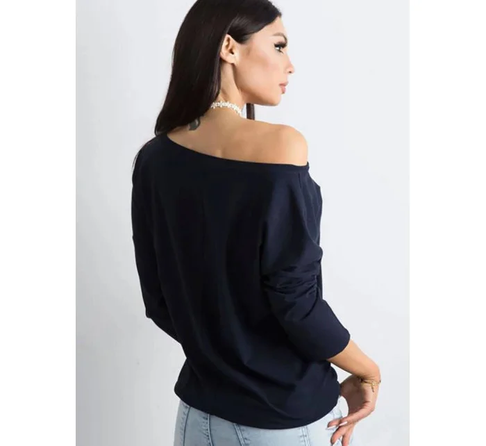 Tmavomodrá voľná dámska blúzka so zaväzovaním na spodku (4691)