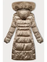Zimowa pikowana kurtka plus size z kapturem beżowa model 21248319 - S'WEST