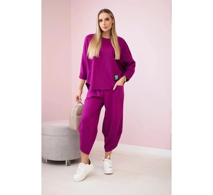 Bavlnená mikina nohavice set slivka